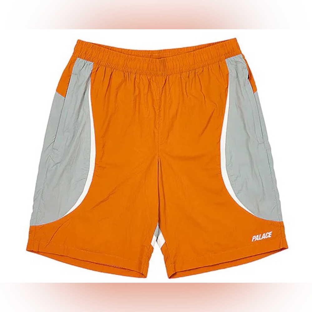 PALACE RUN IT SHORT JAFFA / GREY RIPSTOP NYLON SHORTS MEN’S SIZE LARGE.